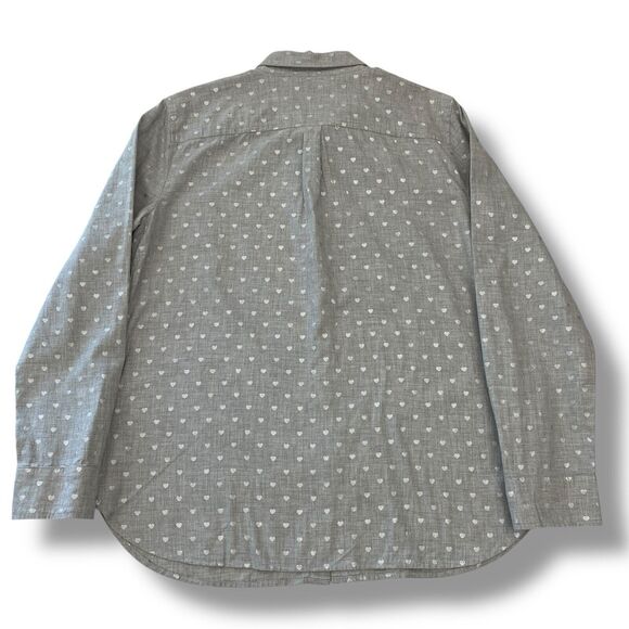 Talbots Button Up Shirt Hearts Womens Large Gray Love Preppy Classic Twee - Picture 2 of 10